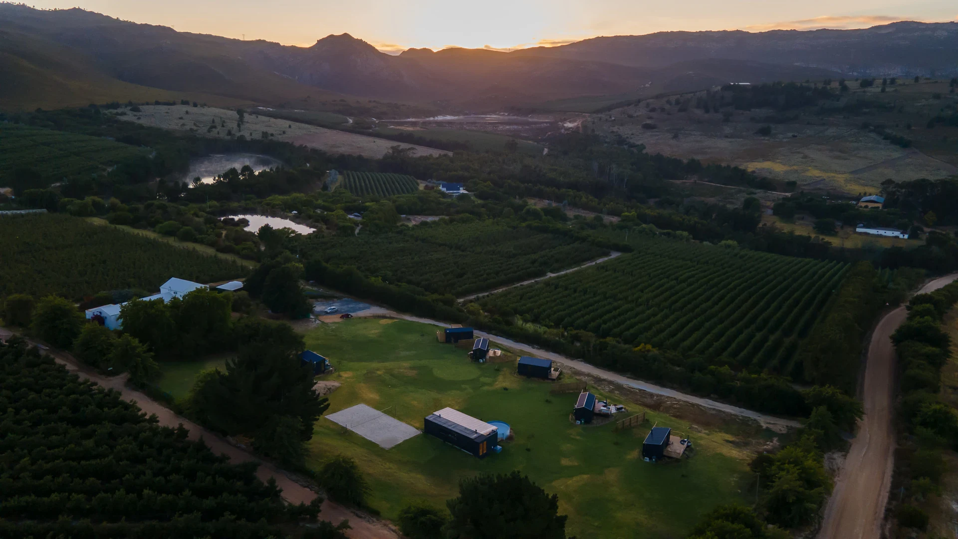 Team Building Valley and orchards at sunrise, Old Mac Daddy, Elgin Valley