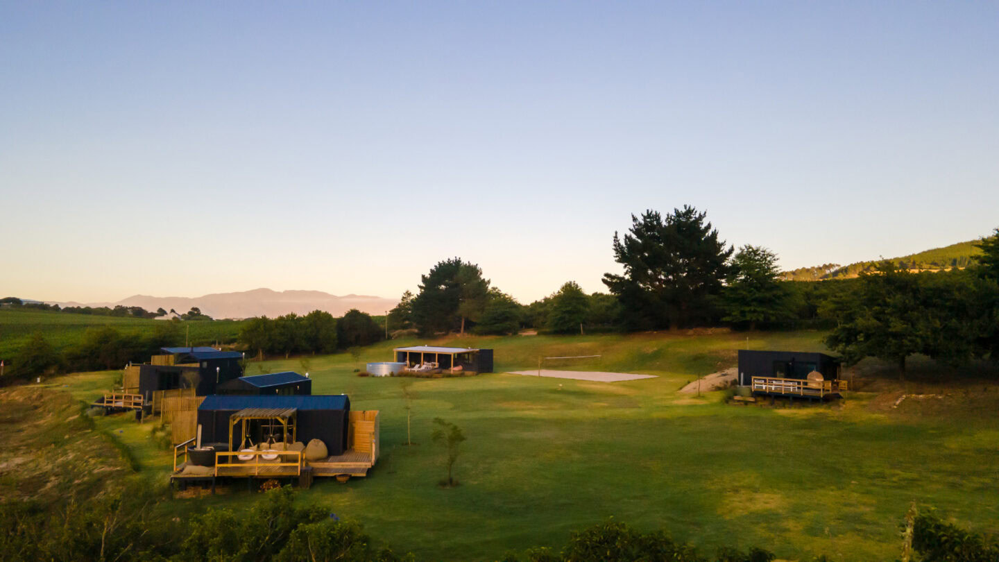 Klein Paradys: the units on the grass in the evening light, Old Mac Daddy, Elgin Valley