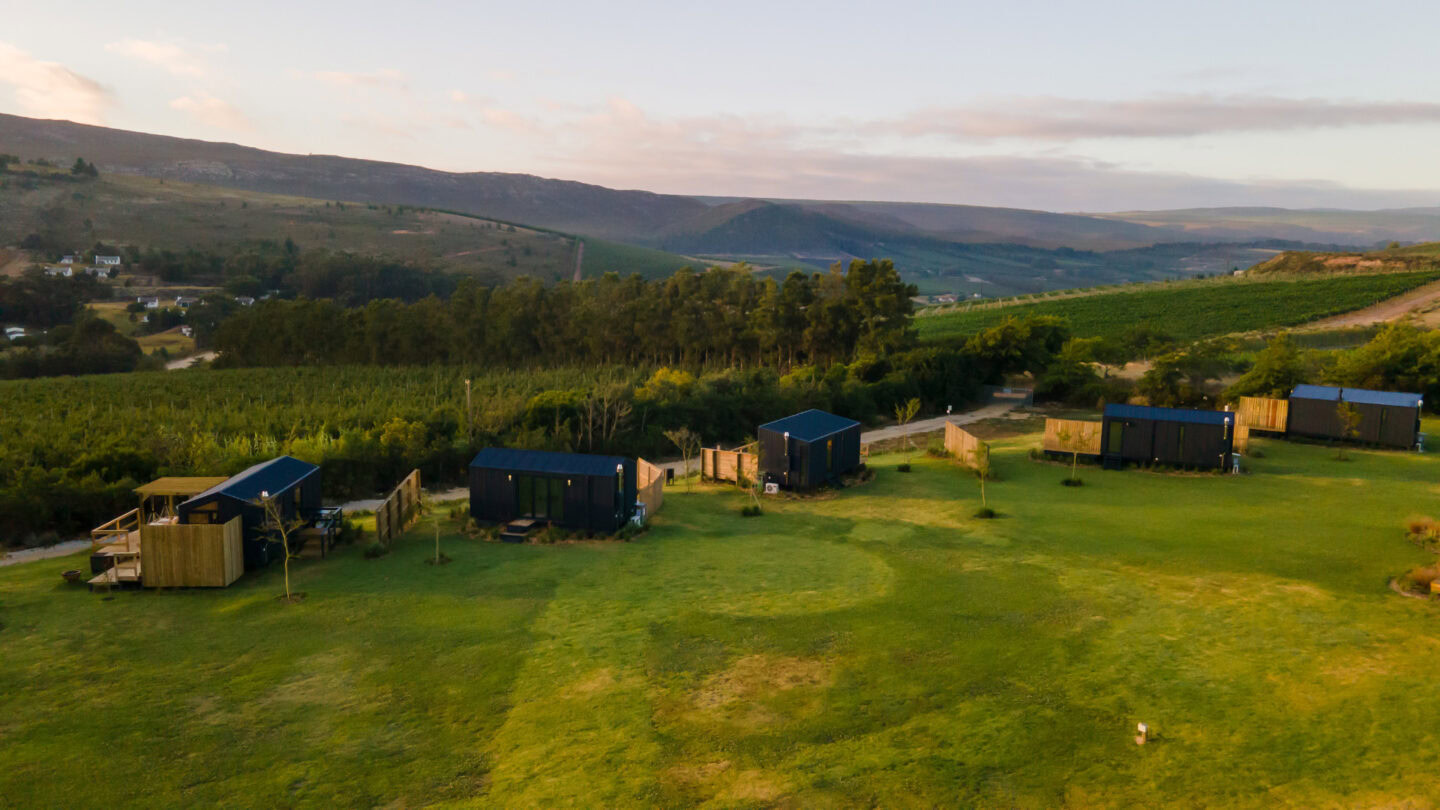 Klein Paradys: the units spread across the grass with the valley behind, Old Mac Daddy, Elgin Valley