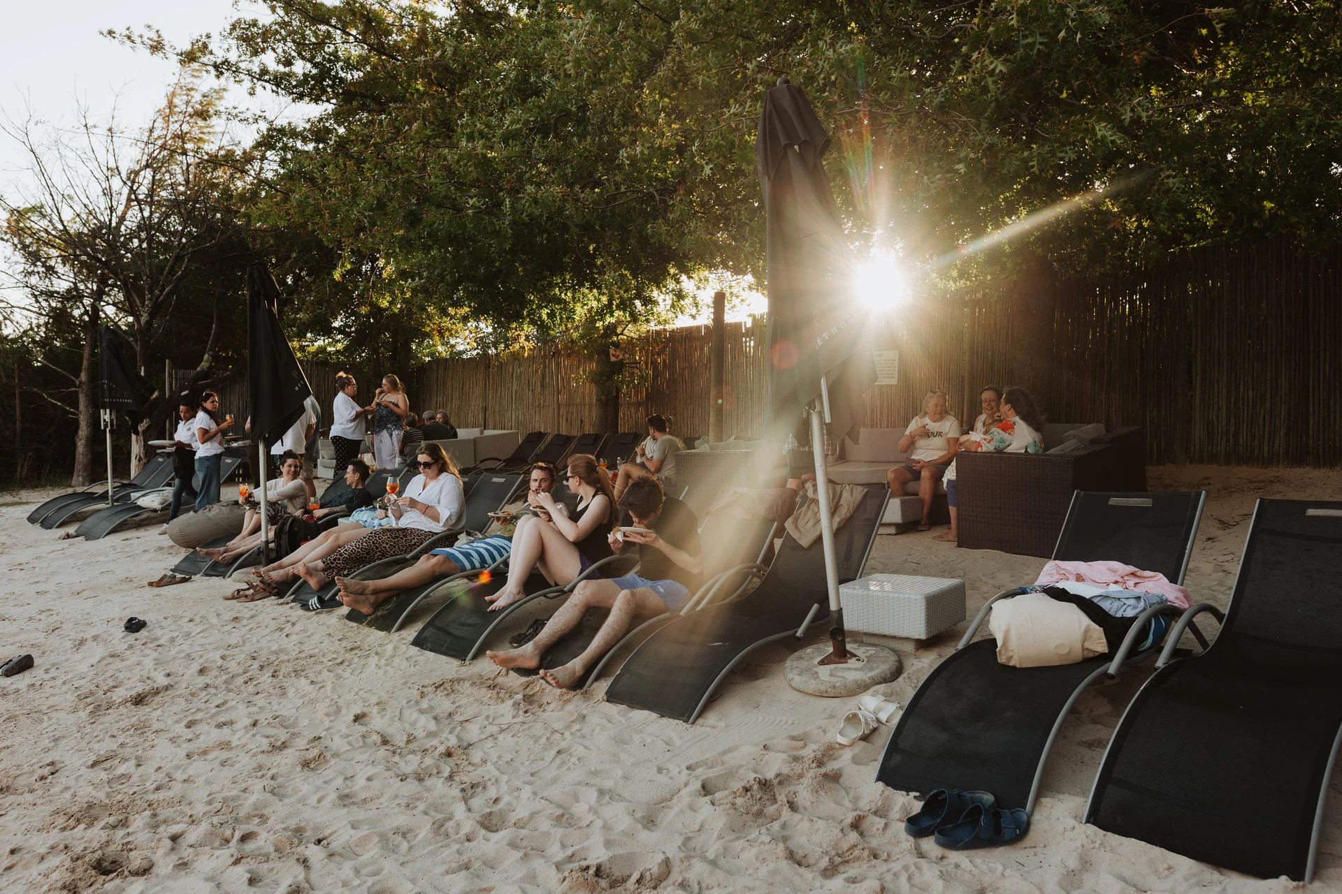 Team Building Evening beach loungers, sun flare, Old Mac Daddy, Elgin Valley