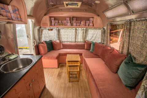 Love Cake: pink velvet U-shaped lounge and kitchenette, Old Mac Daddy, Elgin Valley