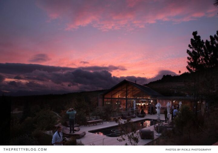 Pink sunset sky over the Barn and the pool, Old Mac Daddy, Elgin Valley
